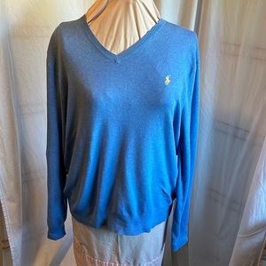 Polo Ralph Lauren Pima Cotton V-Neck Sweater Mens Size L BLUE Long Sleeve